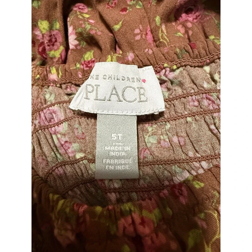 The Childrens Place Floral Smocked Dress Girls Size 5T Brown Pink - Picture 3 of 4